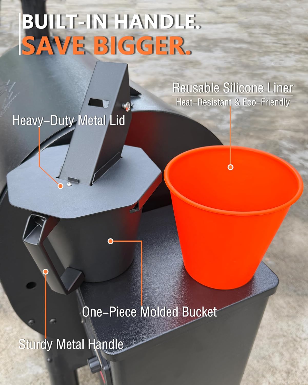 Upgraded Grease Bucket & Liner for Traeger Pellet Grill Accessories | Durable Steel Grease Bucket with Lid & Metal Handle. Includes Reusable Silicone Liner. Fits Traeger & Pit Boss Pellet Grills