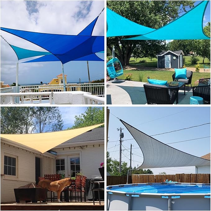Patio Paradise 19' x 19' x 19' Sun Shade Sail Triangle Canopy Shade Cloth Fabric Sunlight Block Patio Pergola Cover HDPE Deck Awning for Outdoor Backyard Roof Shading, Gray White Strip