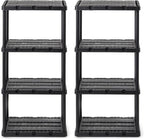 Gracious Living 2 Pack Light Duty Storage Shelves, Knect-A-Shelf 4-Shelf Ventilated Shelving Rack Organizer for Home, Garage, Basement & Laundry, Black