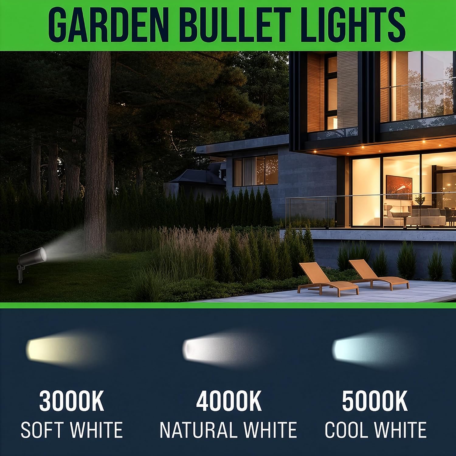 Outdoor Landscape Spotlights – 3000K/4000K/5000K Color Changing Options in Aluminum Housing – 120 Voltage Integrated LED Outdoor Spot Light for Yard, Lawn, Garden Walkways and Pathways (8W, Bronze)