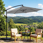 OLIXIS 9.7FT Offset Patio Umbrella with Base, Cantilever Table Umbrellas for Outdoor Sun Shade UV Protection with Easy Tilt Adjustment, 8 Ribs for Backyard, Lawn, Garden, Pool - Grey