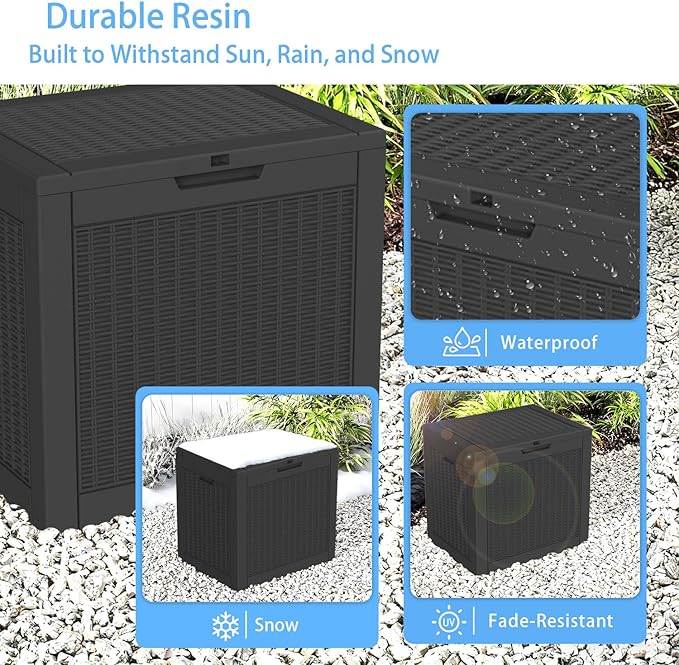 EasyUp 31 Gallon Resin Deck Box Waterproof, UV Resistant Outdoor Storage Box for Delivery, Patio, Garden,and Porch,Rattan Black
