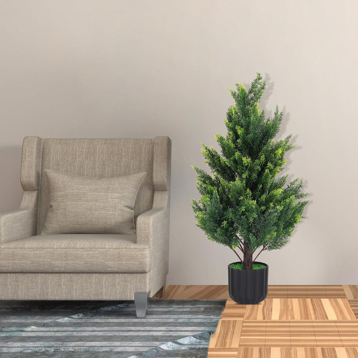 3ft tall artificial cedar topiary trees set of showing dimensions