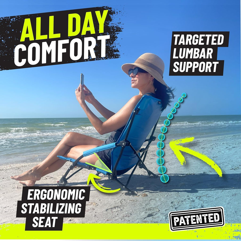 STRONGBACK Beach Chairs - Low Gravity Portable Beach Chair | Foldable, Heavy Duty - for Sand, Travel and Outdoor Use