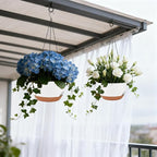 Set of 4-8 Inch Self Watering Hanging Planters for Indoor Outdoor，Hanging Plant Pots with Drainage & Removable Tray, Hanging Pots Holder for Ivy, Pothos, Ferns, Balcony & Patio, White Brown