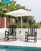 Ciokea Oversized Outdoor Rocking Chairs Set of 3, 380lbs Heavy-Duty Large Patio Rocker, High Back Cozy Porch Chairs, Weather Resistant Patio Rocking Chairs for Outside, Fire Pit, Deck, Dark Grey