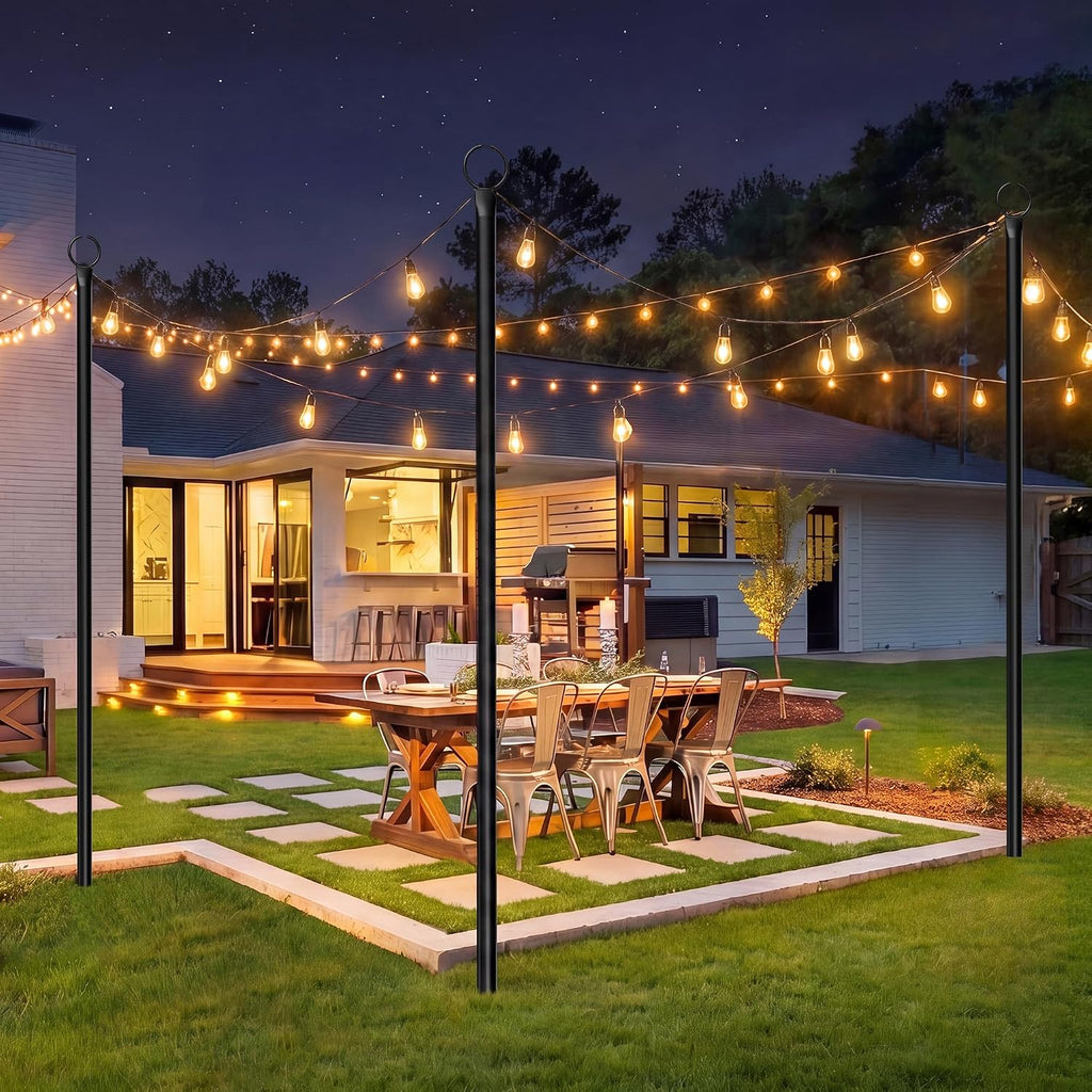 2 Pack String Light Poles for Outside, 10.5 Ft Outdoor String Light Poles for String Lights, Backyard Patio Light Poles for Bistro Party Wedding, Metal Pole for Outdoor String Lights