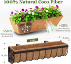 Railing Planter Boxes, 24 Inch Window Boxes Planters, Balcony Planters with Adjustable Brackets & Coco Liner & Support Rod for Outdoor Fence, Deck, Porch, and Patio Gardening, 3 Pack
