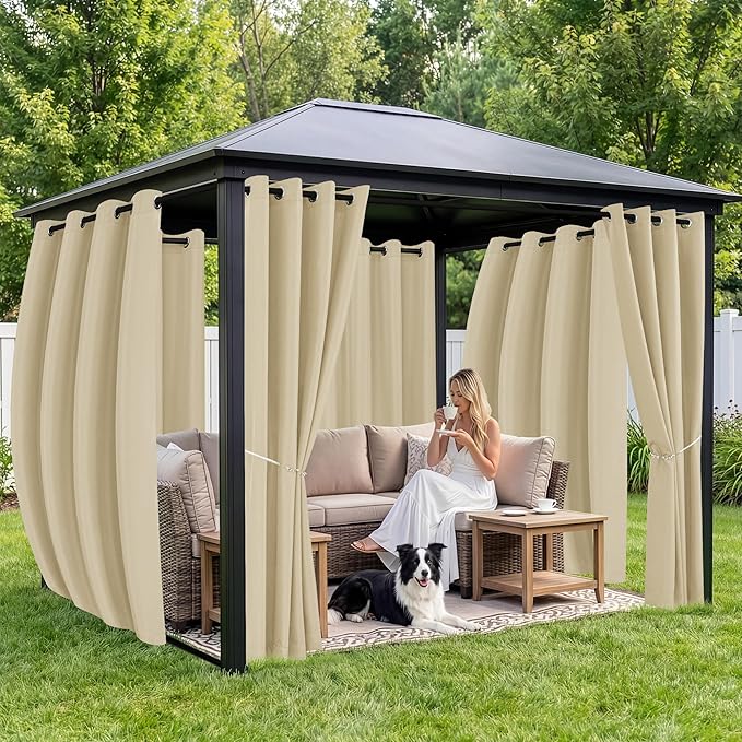 Outdoor Curtains for Patio Waterproof 6 Panels - Windproof, Privacy, Weatherproof Outside Drapes for Gazebo Pergola Porch, Grommet Top and Tab Bottom, 54x84 Inch, Cream