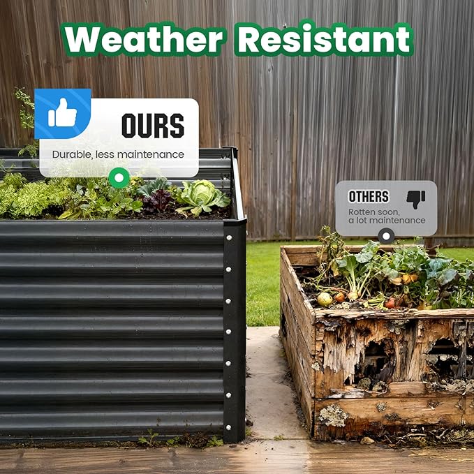 Quictent Galvanized Raised Garden Bed 6x3x2 Ft Metal Planter Box Bottomless for Backyard Outdoor, Include 1 pc Tomato Cage (Dark Gray)