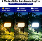 62 LED Solar Spotlights Outdoor Waterproof IP65, 3 Color 2700K/4500K/6500K & 2 Brightness, Auto-Brightness Adjustment, Solar Spot Lights Outdoor, Solar Garden Lights, 2000mAh Battery - 4 Pack