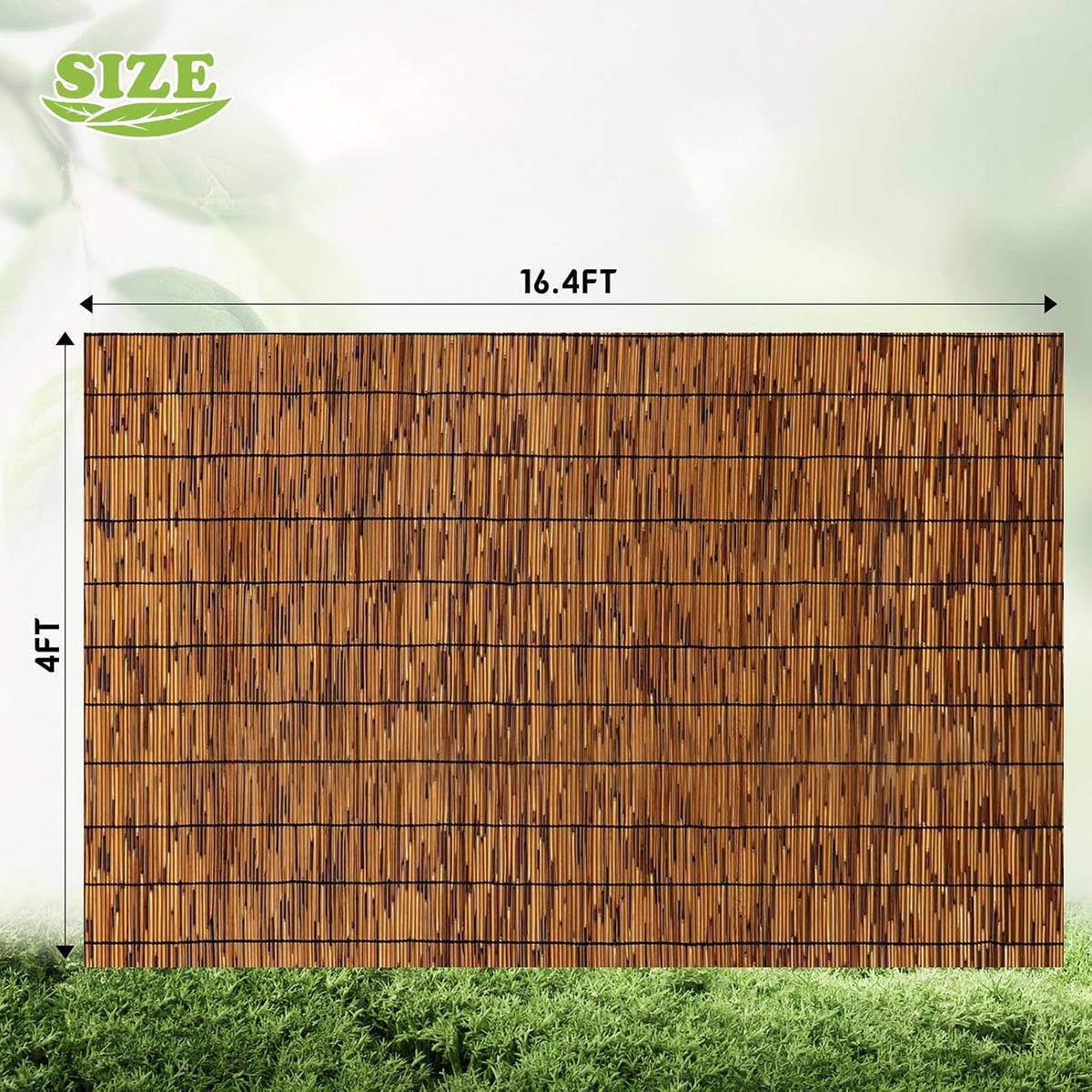fenrunxu bamboo reed screen fencing,4ft x 16.4ft natural, side view