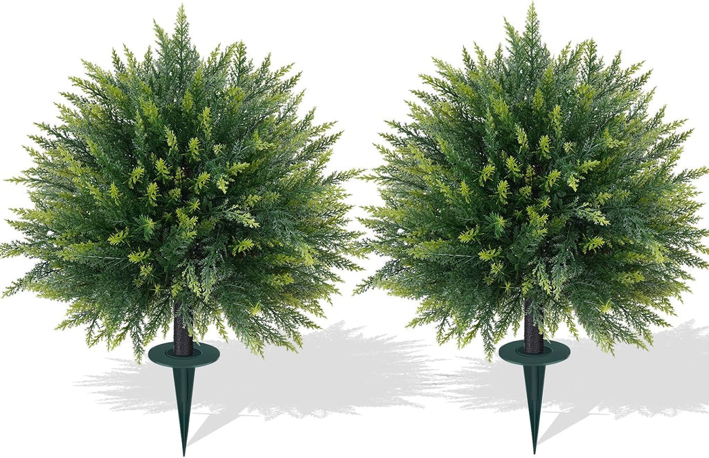 artificial 2 pack cedar topiary trees with ground, main product view
