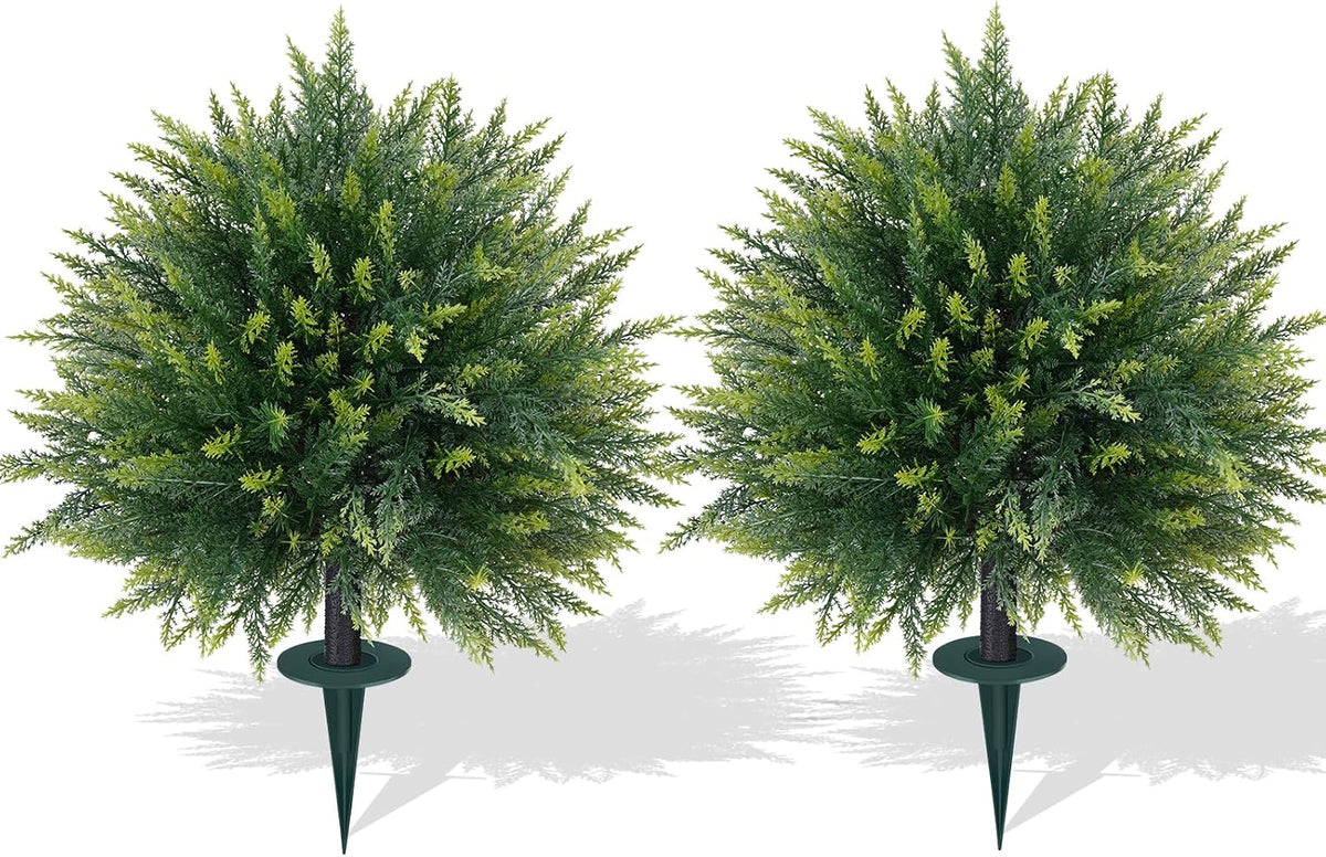 artificial 2 pack cedar topiary trees with ground, main product view