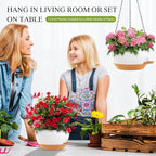 12 Inch Hanging Baskets 2 PC with Chains, Self-Watering Hanging Planters for Indoor Outdoor Plants, Plastic Hanging Flower Pots,White Brown