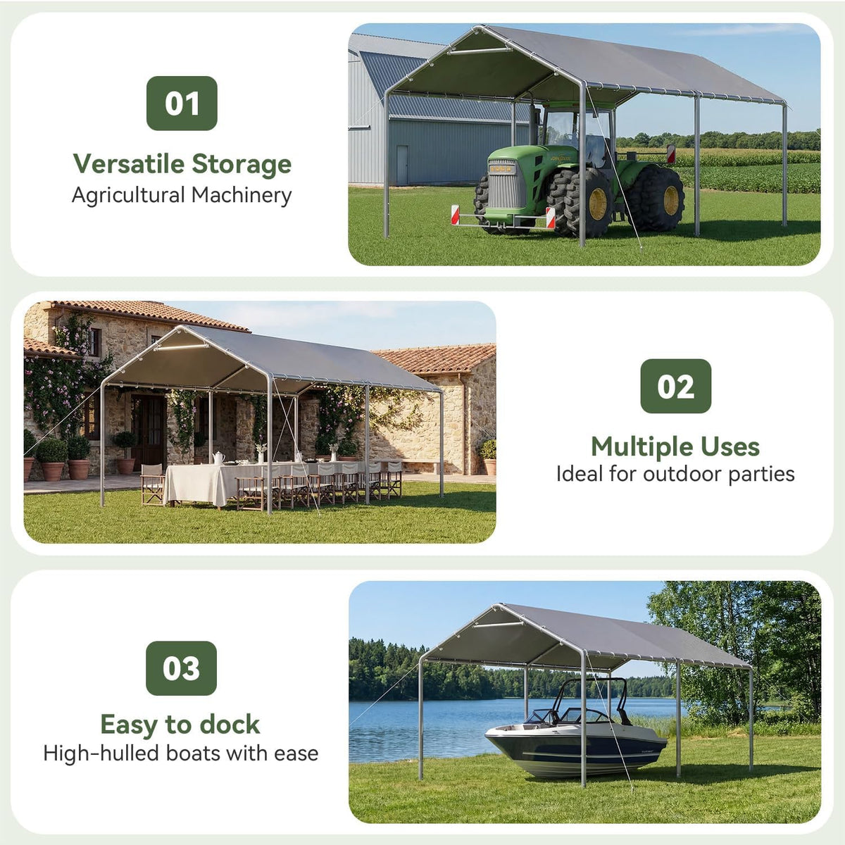 aoxun 10x20 carport heavy duty carport potable car showing dimensions