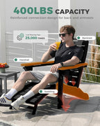 Folding Adirondack Chair with Retractable Ottoman Weather Resistant Fire Pit Chair Patio Chair with 2 Cup Holder Lawn Outdoor Lounge Chair (Black)