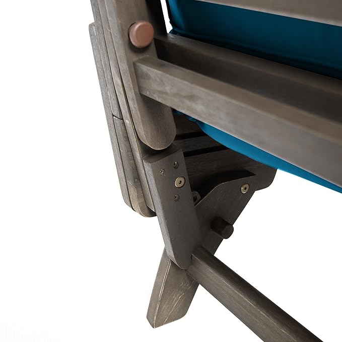 Merax Outdoor Patio Daybed Sofa,3-Seat Sofa with Foldable Arm 4 Back Pillows,Teak Acacia Wood Frame Beige Removable Cushion,Grey+Teal