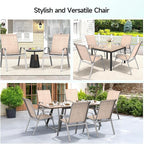 Patio Chairs Sset of 4, Easily Set Up Stackable Outdoor Dining Chairs with High Back and Wide Seat, All Weather Breathable Outdoor Chairs Set of 4 with Metal Frame for Backyard Deck Pool, Beige
