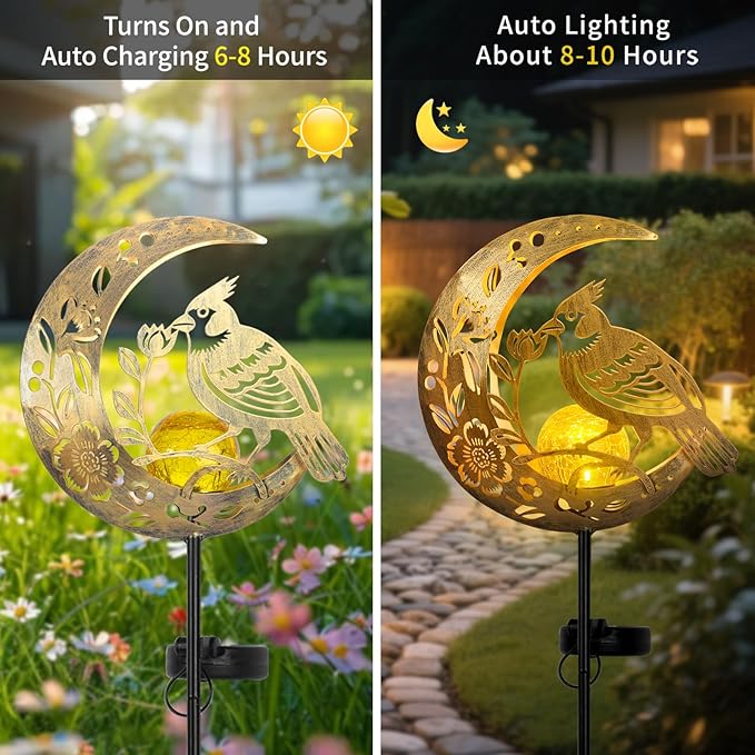 Solar Phoenix Bird Lights Outdoor - Moon & Mythical Bird Garden Stake Lights, Handcrafted Solar Powered Decor for Patio/Yard/Pathway, Weatherproof Landscape Lighting for Holidays & Special Occasions