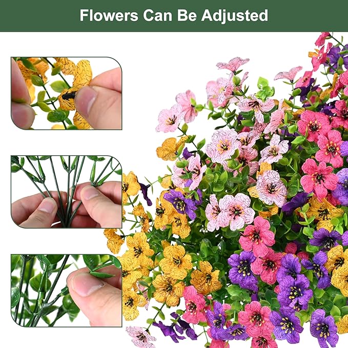 Artificial Flowers for Outdoor, UV Resistant Fake Silk Flowers, Realistic Faux Plants for Outside Indoor Porch Patio Window Box Planter Home Decor (20, Pink)