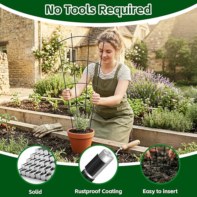 4 Pack 32'' Indoor Plant Trellis for Potted Plants Climbing Outdoor Metal Garden Trellis Houseplants Flowers Vine Ivy,Fan Shape, Black