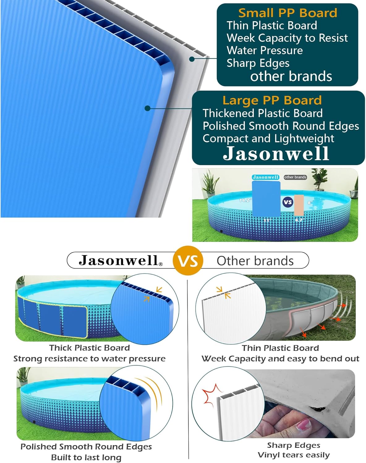 Jasonwell Foldable Dog Kiddie Pool - Hard Plastic Kids Paddling Pool Toddler Baby Swimming Pools for Backyard Collapsible Whelping Box Pet Doggie Cats Wading Pools Bathtub for Puppy Large Dogs 48In,G