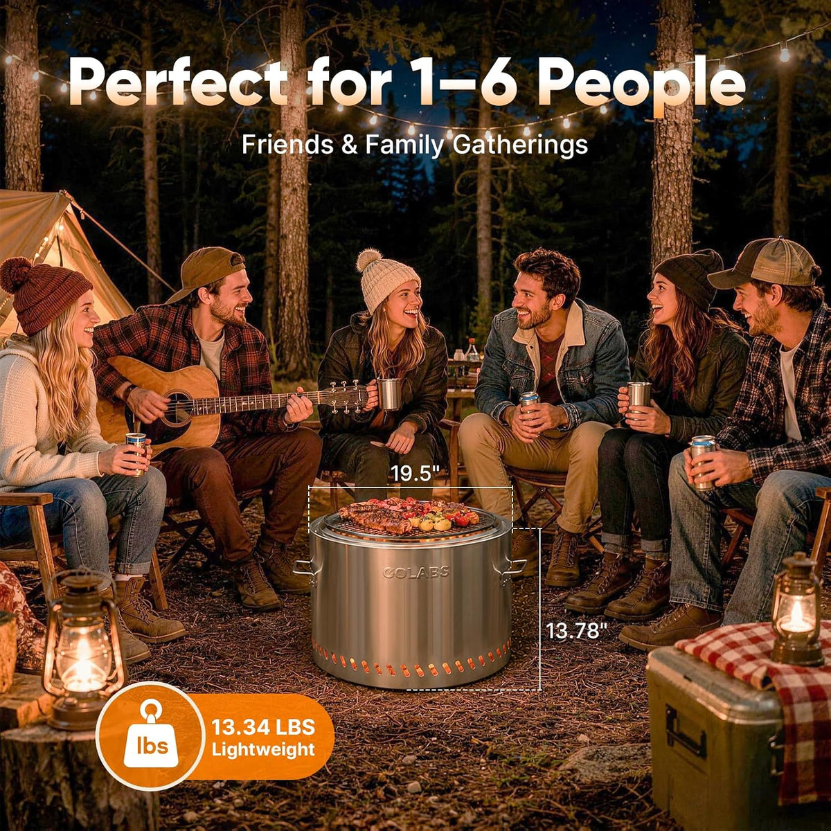 golabs fp1 smokeless portable fire pit, 19.5" stainless, close-up detail