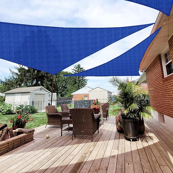 Patio Paradise 12' x 12' x 11'10" Sun Shade Sail Triangle Canopy, Permeable Shade Cloth Fabric Sunlight Block Patio Cover HDPE Deck Awning for Outdoor Backyard Pergolas Roof Shading, Blue
