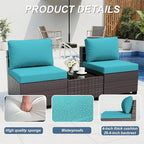 ALAULM Patio Furniture Set with Coffee Table, 7 Pieces Outdoor Sectional with Wide Seat and Thick Cushion, All Weather Wicker Rattan Conversation Set for Backyard, Garden, Deck, Turquoise