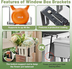 4 Pack Window Box Brackets, No Drill Adjustable Planter Box Brackets, Heavy Duty Deck Railing Planter Holders, Black Metal Flower Pot Hangers for Outdoor Gardens Balconies
