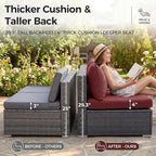 NICESOUL 13 Piece Large Outdoor Sectional with Fire Pit Table, 29.3'' High Back Patio Furniture with Fire Pit Table & Chaise Lounge, Big Deep 10-Seater for Garden, Grey Wicker & Burgundy Cushion