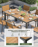 5-Piece Outdoor Dining Set, Aluminum Dining Table Set for 4, Patio Table and Chairs Set with Umbrella Hole, All Weather HDPS Outdoor Table and Chairs for 4 (Gray-Teak)