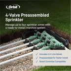 Orbit 57257 4-Valve Preassembled Sprinkler Manifold – Easy Install, Smart Controller Compatible, Works with PVC & Poly Pipe, Includes 4 in-Line Valves