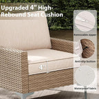 Jing's Villa 2-Piece Outdoor Sectional Set, All-Weather Wicker Patio Furniture with Loveseat & Tempered Glass Table, Comfortable Garden Conversation Set for Backyard, Poolside, Deck,Beige