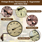 4 inch vintage outdoor thermometer & humidity gauge, side view