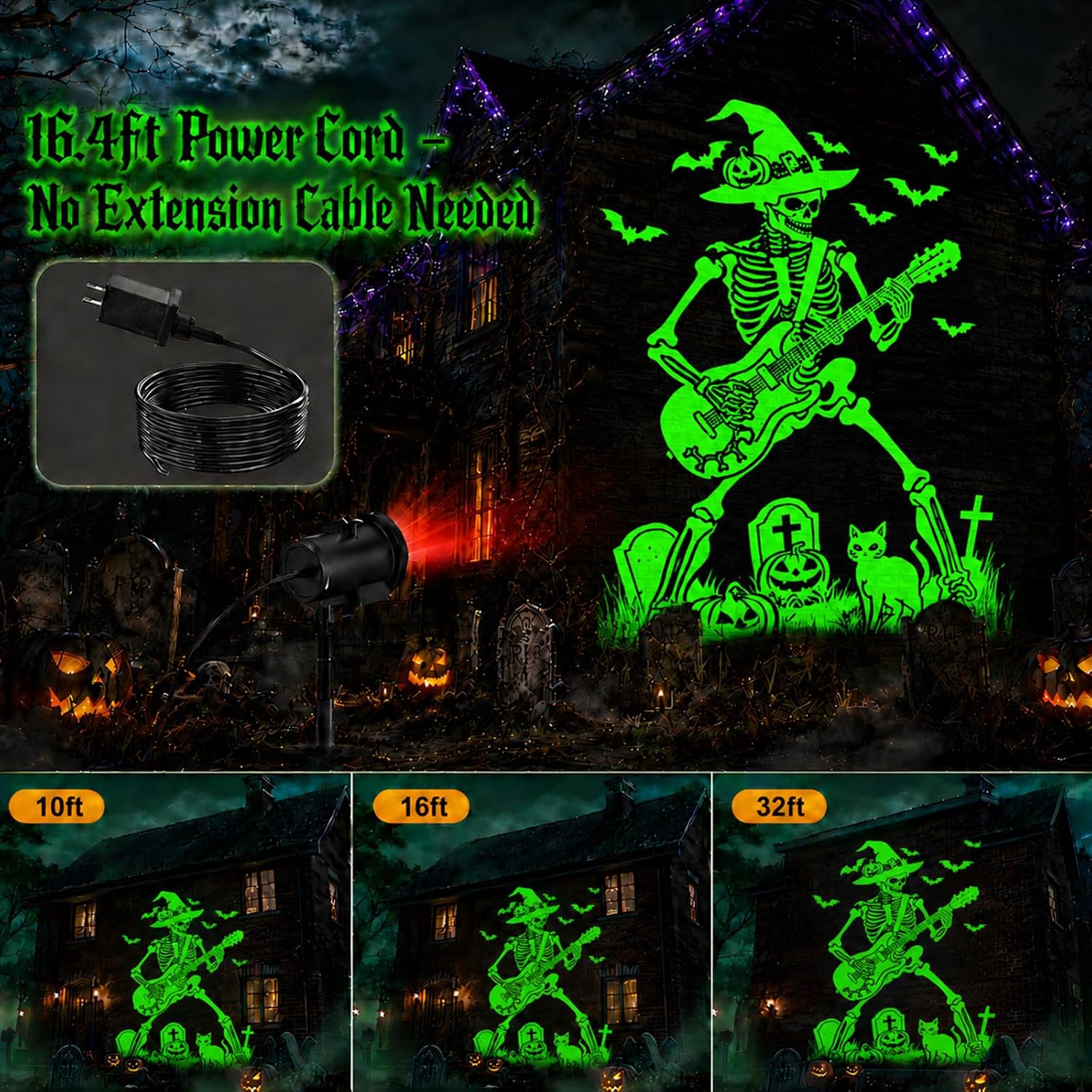 12 in 1 Halloween Halloween Projector Outdoor - 3D Dynamic Halloween Decorations,Clearer Skull/Spider/Pumpkin/Witch Cauldron HD Patterns,Holiday Lights for Window Garage Door Cover