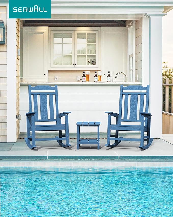 SERWALL Oversized Rocking Chair Set of 4 Outdoor, HDPE Outdoor Rocking Chair Set of 4, Blue