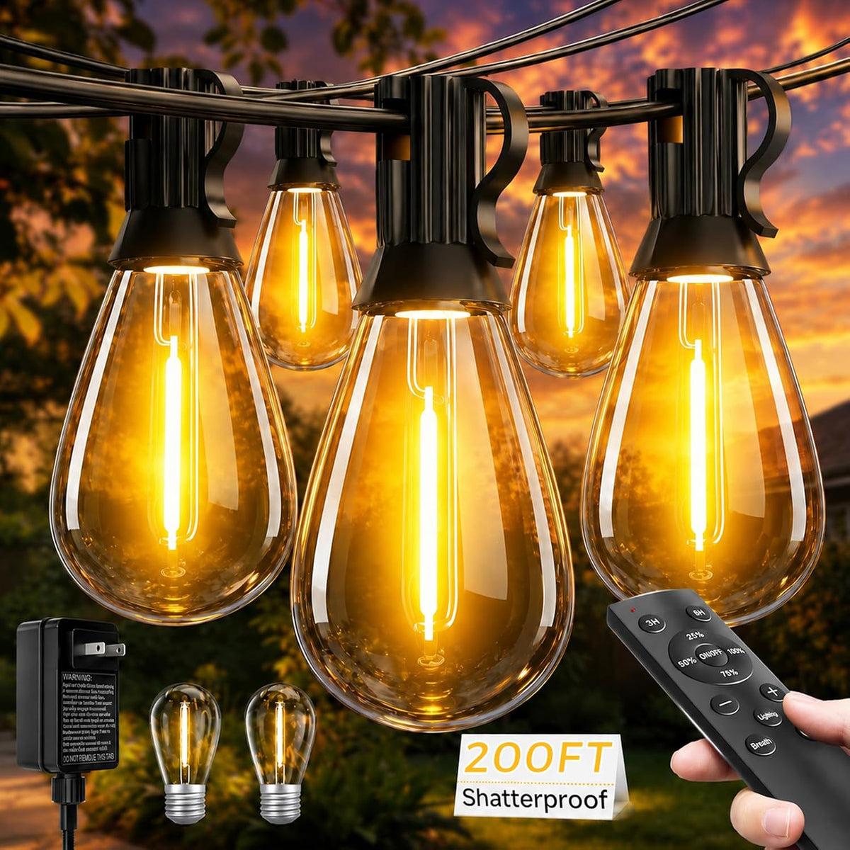tenmiro 200ft led outdoor string lights with remote, main product view