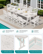 SERWALL Outdoor Dining Table, 84" Rectangular Dining Table for 6-10 Person, All Weather HDPE Outdoor Furniture for Backyard, Garden, White