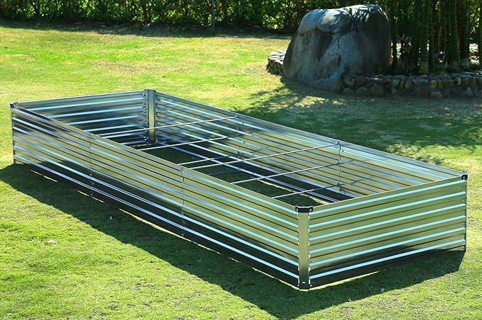 2 Pack 12x2x1FT Galvanized Raised Garden Beds Kit Outdoor Metal Gardening Planter Box for Vegetable Elevated Flower Herbs,Silver