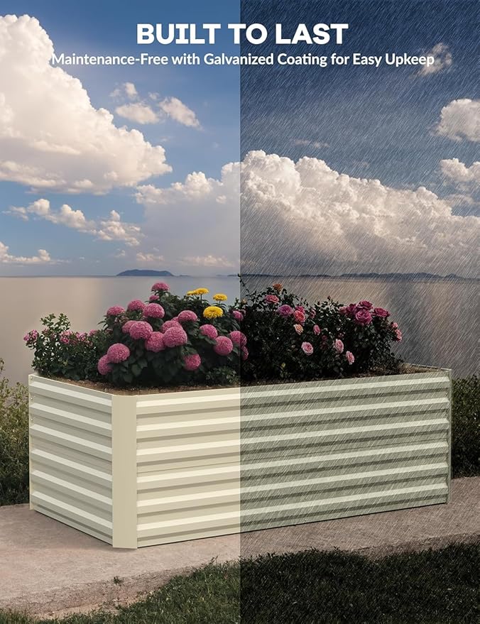 Garvee 8x4x2ft Galvanized Raised Garden Bed Outdoor,Rust-Resistant Raised Garden Beds for Gardening, Easy Assembly Outdoor Garden Box & Planters,Beige