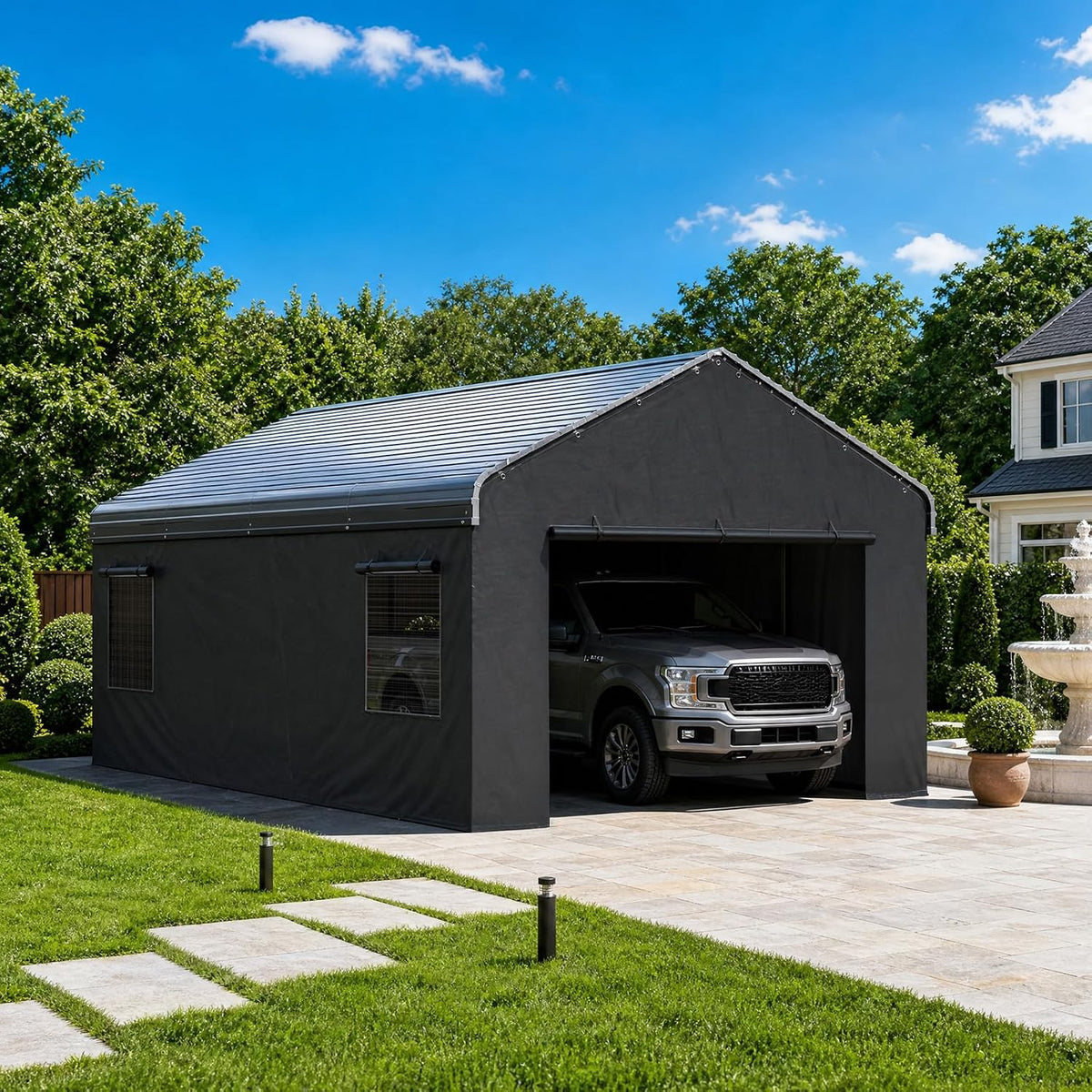 homshade 12x20ft metal carport with removable sidewalls &, main product view