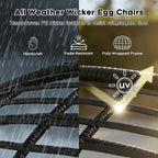 Double Egg Chair Outdoor Indoor 2 Person Wicker Egg Lounge Chair with Foldable Cup Holder Cushion Rain Cover Patio Oversized Loveseat for Balcony Porch Backyard