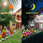 Solar Flower Lights Outdoor - Upgraded Realistic LED Solar Powered Waterproof Lights with 5 Roses, Solar Decorative Stake Light for Garden (Blue, 2 Pack)
