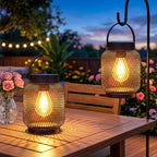 Hanging Solar Lanterns Outdoor Waterproof: 2 Pack Metal Accent Lights | IP65 Waterproof, Auto On/Off, Long-lasting 12-15hrs, Hang Or Clip For Patio Table, Warm Ambiance, No Wiring, 800mah Battery