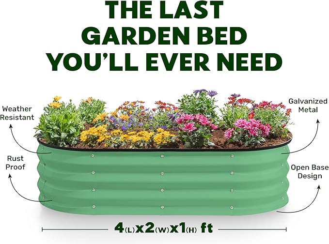 Plant & Plot Galvanized Raised Garden Beds Outdoor // 4×2×1 ft (2-Pack) Planter Raised Beds for Gardening, Vegetables, Flowers (Light Green) // Large Metal Garden Box