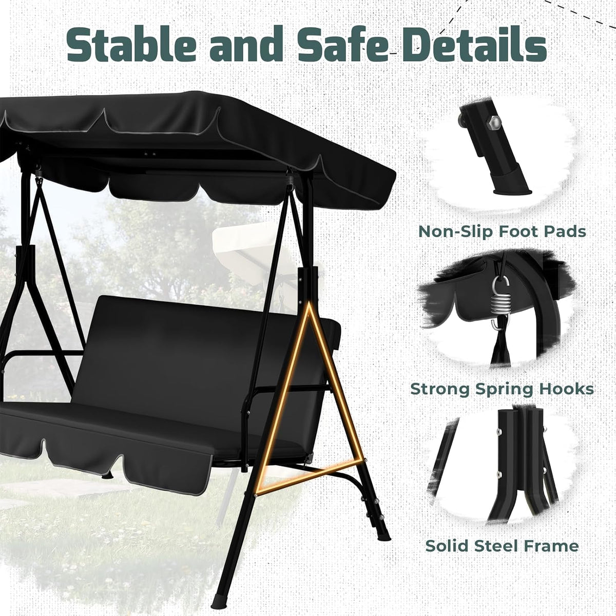 aecojoy porch swing with stand, outdoor swings for, side view