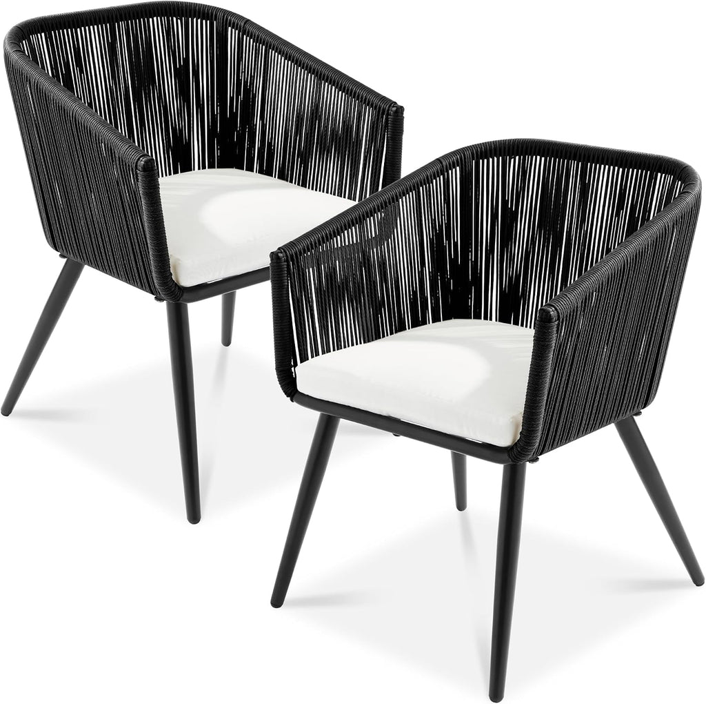 Best Choice Products Set of 2 Patio Dining Chairs, Outdoor Seating for Backyard, Poolside, Balcony w/Woven Wicker Design, 250lb Weight Capacity - Black/Ivory