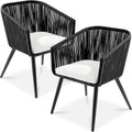 Best Choice Products Set of 2 Patio Dining Chairs, Outdoor Seating for Backyard, Poolside, Balcony w/Woven Wicker Design, 250lb Weight Capacity - Black/Ivory